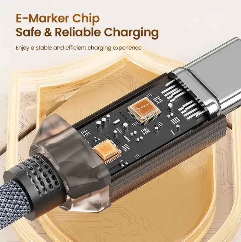 كابل 100W E-Marker من A إلى C مع شحن سريع PD 3.0 أو من Type C إلى Type C للهواتف الذكية وأجهزة الكمبيوتر المحمولة بطول 1 متر أو 2 متر باللون الرمادي (A إلى C، 1 متر) - Image 4