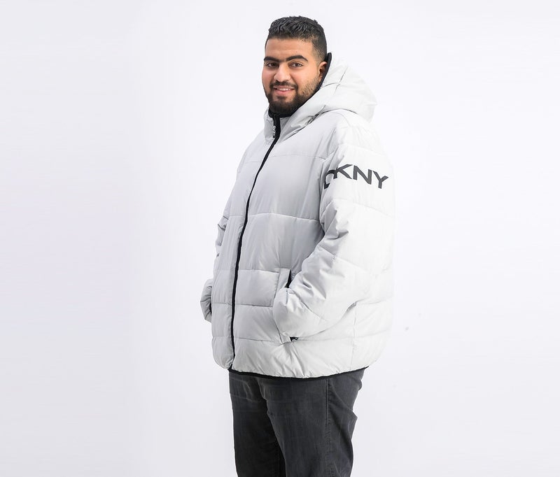 DKNY Men Big and Tall Hooded Puffer Jacket, Silver - Image 2