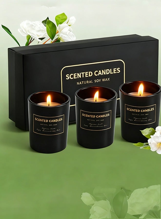 سينتد كاندلز مجموعة من 3 شموع معطرة، ثلاث شموع معطرة مختلفة، شموع برائحة الزهور، رائحة قوية تدوم طويلاً، شموع هدايا - Image 1