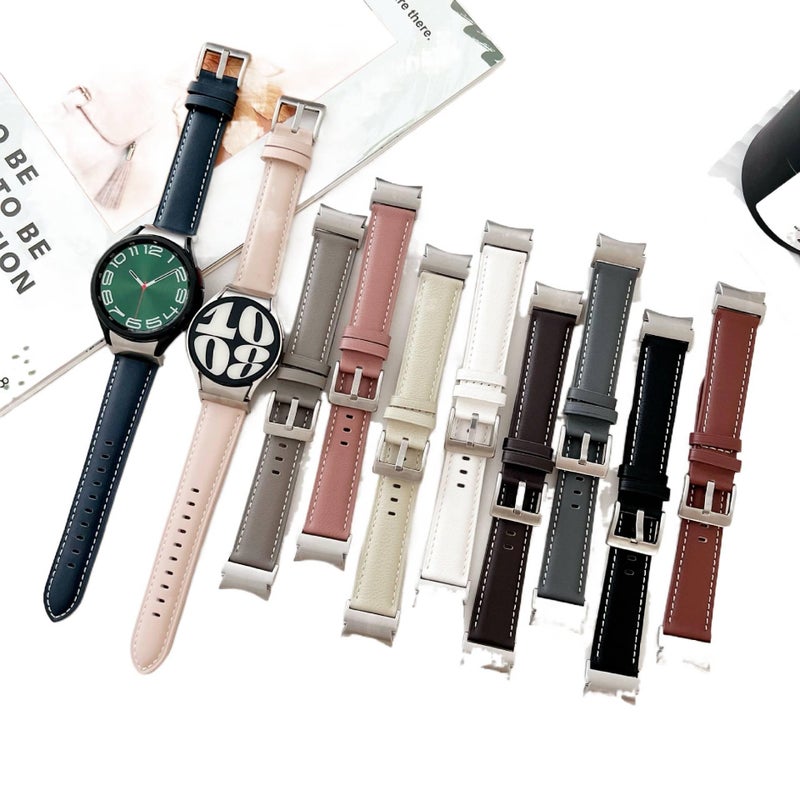 Adjustable Leather Classic Strap Smartwatch Band Compatible with Samsung Galaxy Watch 6 with Fit Replacement Strap in Gray - Image 2