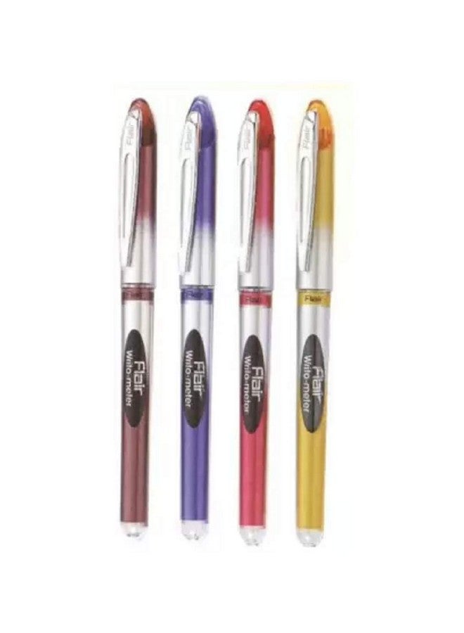 فلير قلم حبر جاف FLAIR Writometer | رأس من الفولاذ المقاوم للصدأ | أقلام الكتابة الأطول لدينا | يضمن النعومة والمتانة | حبر أزرق، عبوة من 4 قطع - Image 1