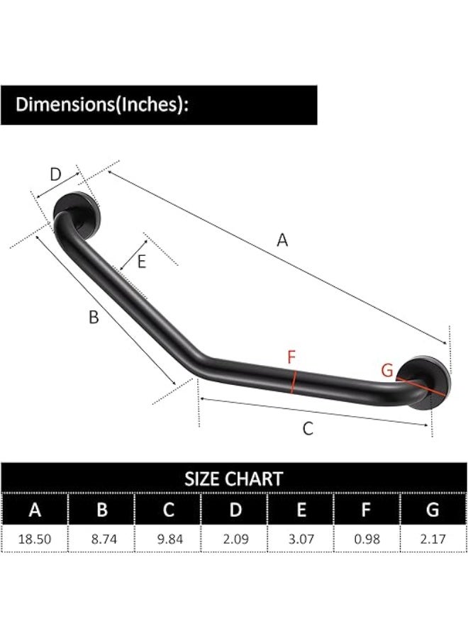 18.5-Inch 135 Angled Stainless Steel Grab Bar, Black - Image 3