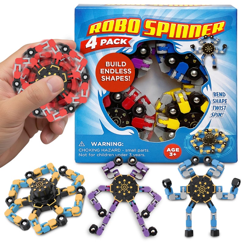 Stomp Rocket Robo Spinner Easter Basket Stuffers for Kids, Teens & Adults, Transformable Fidget Spinner, 4-Pack - Transformer Robot Fidget Toy for Kids - Cool Sensory Gadgets - Spinning STEM Gifts & Party Favors - Image 1