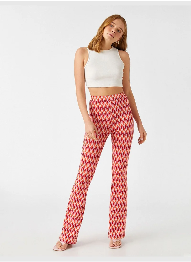 كوتون High Waist Flared Patterned Trousers