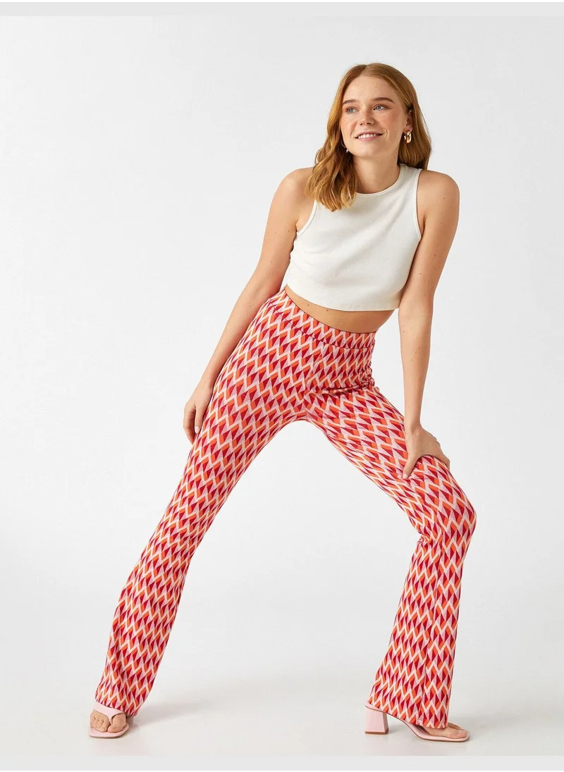 كوتون High Waist Flared Patterned Trousers