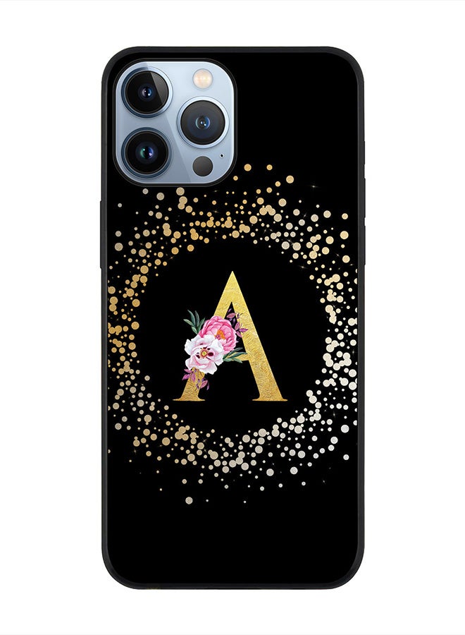 Stylizedd Rugged Black edge case for Apple iPhone 13 Pro Max, Soft Flexible Phone case Custom Monogram Initial Letter Floral Pattern Alphabet - A (Black) - Image 1