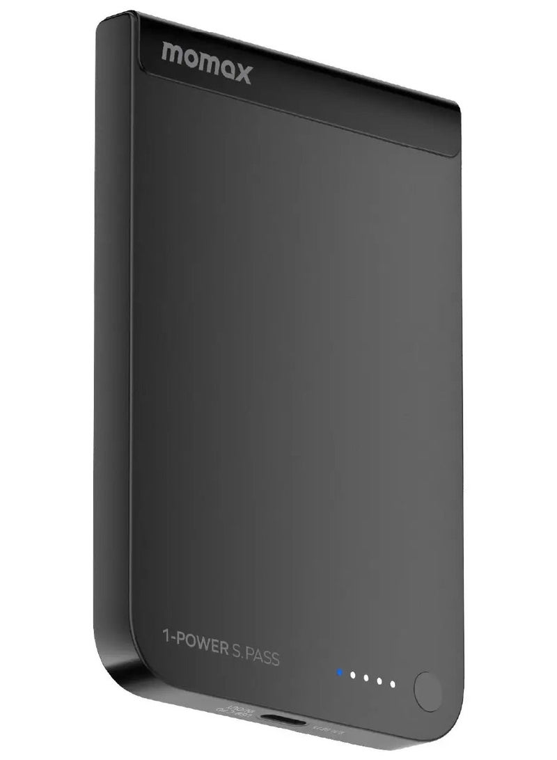 Momax 1-POWER S.PASS 5000mAh QI2 بنك طاقة لاسلكي مغناطيسي USB-C بقدرة إخراج تصل إلى 15W - أسود - Image 2