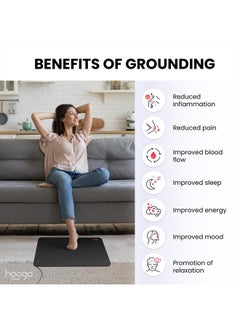 hooga Hooga Grounding Mat for Sleep, Energy, Pain Relief, Inflammation, Balance, Wellness. Earth Connected Therapy. Indoor Grounding at Home, Office, Work. 15 Foot Cord Included. Conductive Carbon  - Image 2