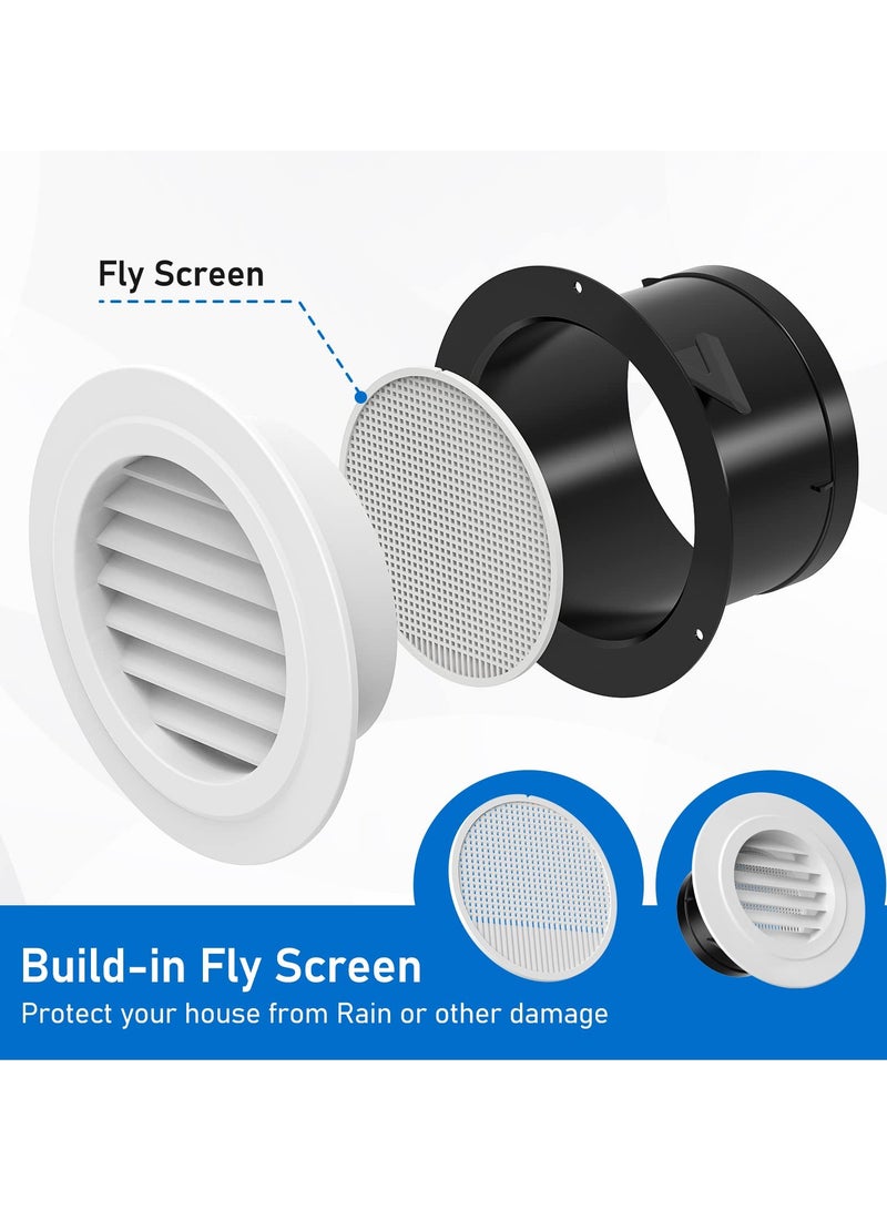 SYOSI 4 Pcs Round Air Vents, 6 Inch Soffit Vent Cover, ABS Louver Grille Cover with Built-in Fly Screen Mesh, for Bathroom/Office/Kitchen Ventilation - Image 3