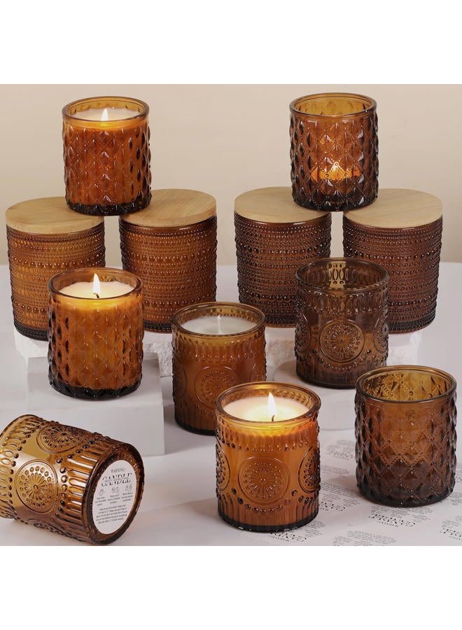 DARJEN 12 Pack Amber Candle Jars for Making Candles- 3 Styles Glass Candle Making Jars Bulk with Bamboo Lids and Labels, Candle Making Supplies Candle Vessels for Home Decor - Image 1