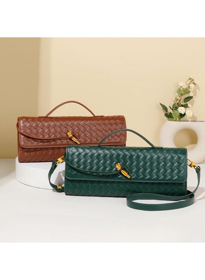 Dreubea Women's Handmade Woven Evening Bag Casual Leather Shoulder Handbag Fashion Crossbody Clutch Purse Golden - Image 1