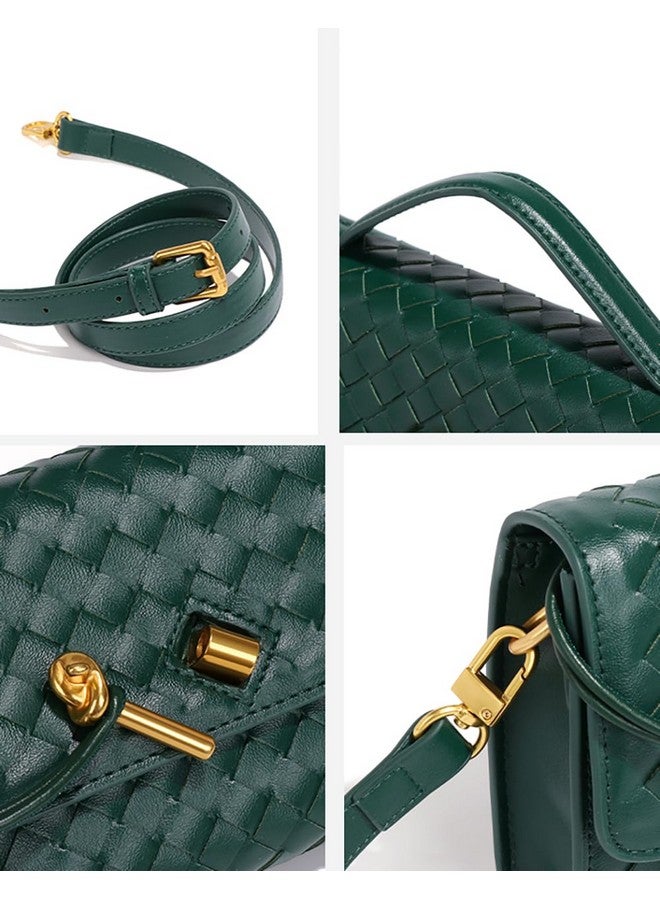 Dreubea Women's Handmade Woven Evening Bag Casual Leather Shoulder Handbag Fashion Crossbody Clutch Purse Golden - Image 4