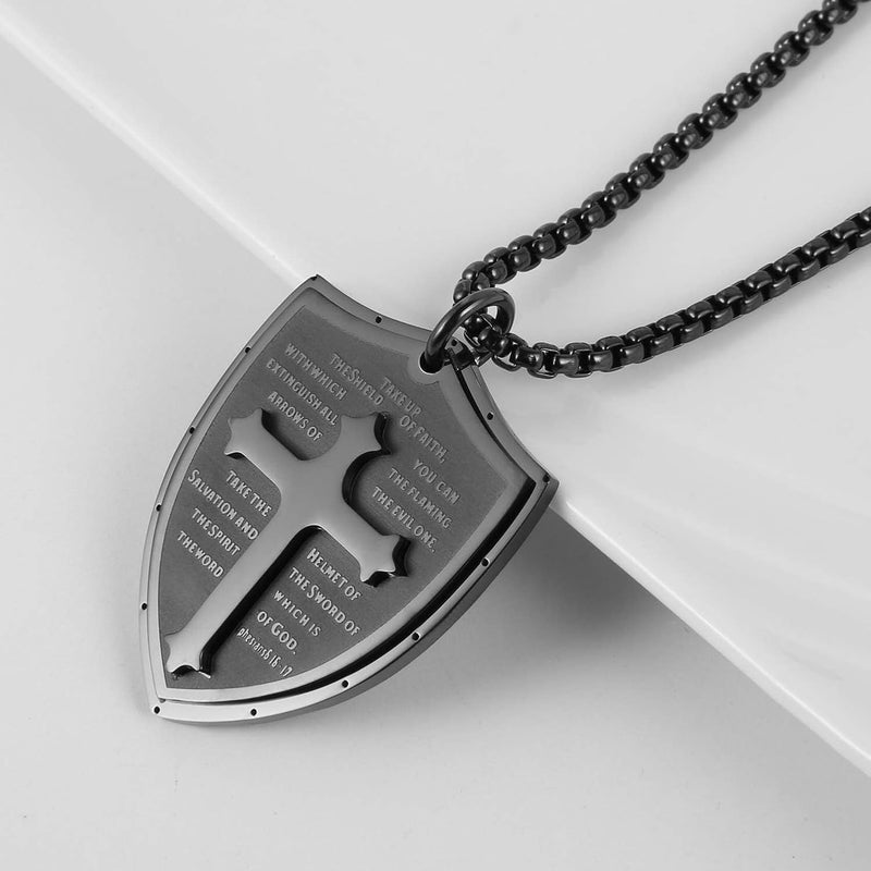 HZMAN Shield Armor of God Ephesians 6:16-17, Faith Cross Stainless Steel Pendant Necklace - Image 4