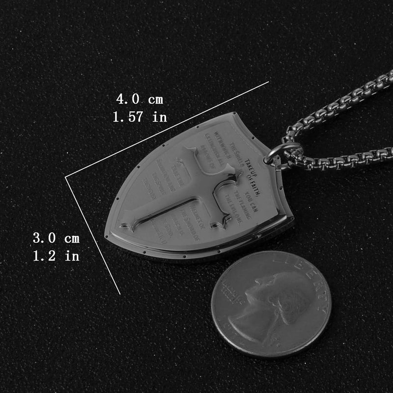 HZMAN Shield Armor of God Ephesians 6:16-17, Faith Cross Stainless Steel Pendant Necklace - Image 5