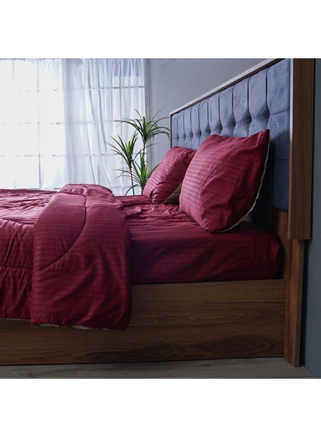 DANUBE HOME Urbane Reversible 3-Piece Single Comforter Set All Season Ultra Soft Fluffy Lightweight Microfiber Bedding Set Maroon 150x230 cm - Image 3