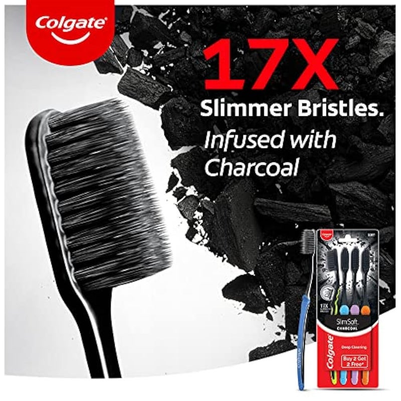 Colgate Slim Soft Charcoal Toothbrush 17x Slimmer Soft Tip Bristles (Buy 2 Get 2) - Image 2