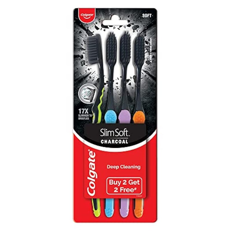 Colgate Slim Soft Charcoal Toothbrush 17x Slimmer Soft Tip Bristles (Buy 2 Get 2) - Image 1