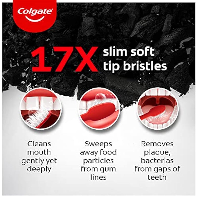 Colgate Slim Soft Charcoal Toothbrush 17x Slimmer Soft Tip Bristles (Buy 2 Get 2) - Image 3