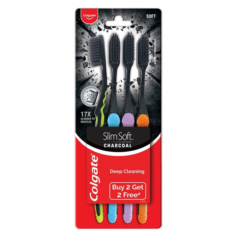 Colgate Slim Soft Charcoal Toothbrush 17x Slimmer Soft Tip Bristles (Buy 2 Get 2) - Image 1
