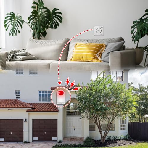 SINGCALL Remote Emergency Strobe Siren Alarm Kit Waterproof Outdoor Loud Panic SOS Warning System for Business Home Shop Hotel School 300ft 1 Red Flashing Siren+ 2 Call Buttons - Image 5