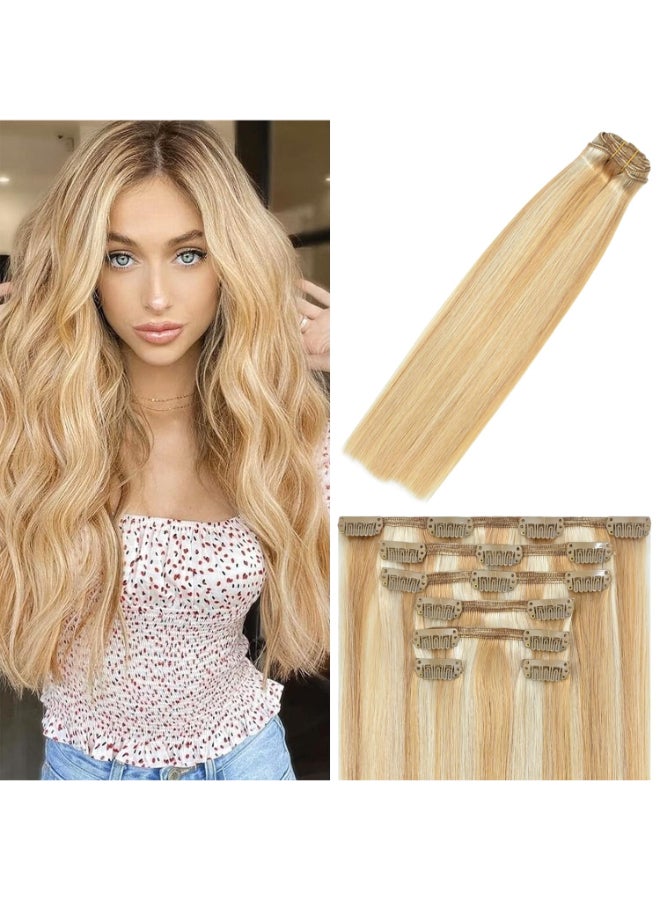 WindTouch Clip in Hair Extensions Human Hair Balayage Golden brown to Blonde Highlights for Blonde 12Inch 75g 27p613 7PCS - Image 2