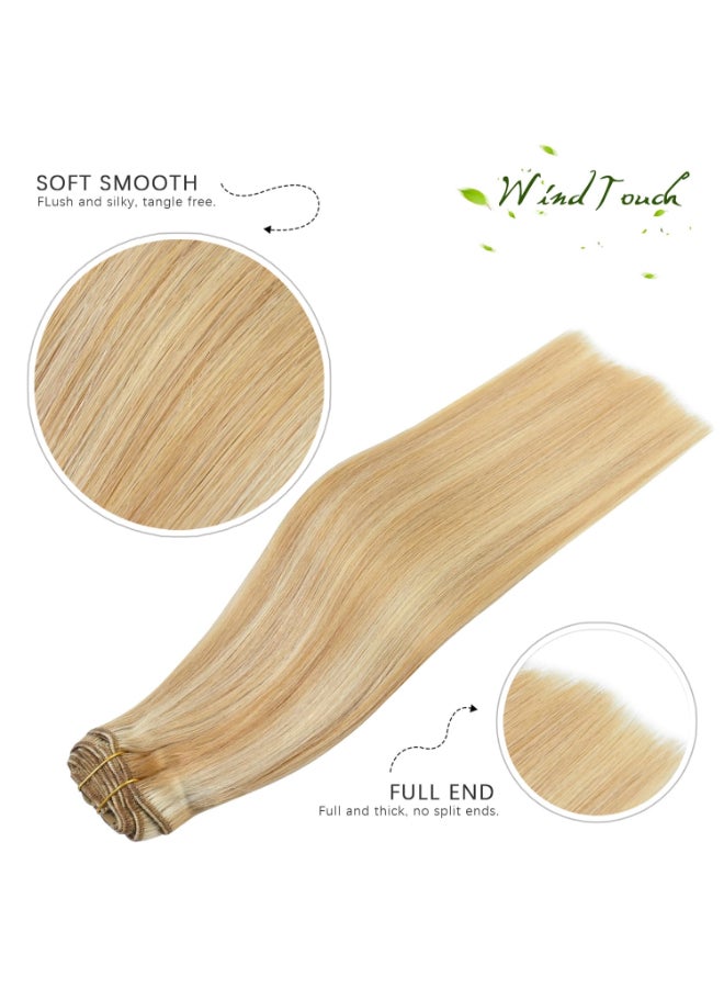 WindTouch Clip in Hair Extensions Human Hair Balayage Golden brown to Blonde Highlights for Blonde 12Inch 75g 27p613 7PCS - Image 4