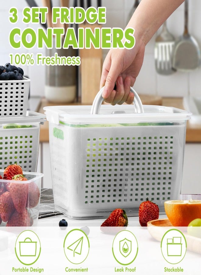 LUXEAR Fruit Vegetable Storage Container, 3 Pack Fresh Containers -White - Image 4