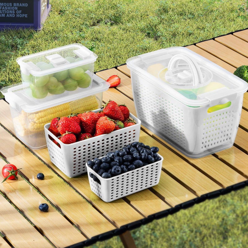 LUXEAR Fruit Vegetable Storage Container, 3 Pack Fresh Containers -White - Image 1