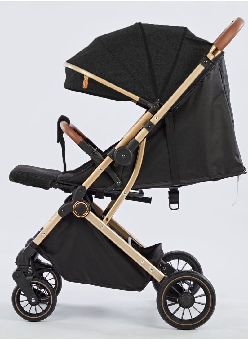 BABYCARA Reversible Baby Stroller For Travel With Wide Cannop, High Landscape Golden Frame, Big Basket One Touch Fold  - Image 3