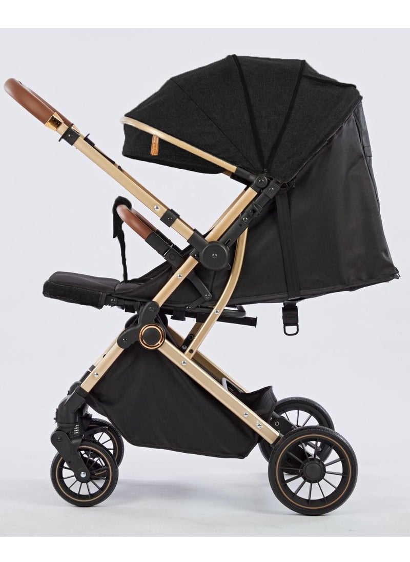 BABYCARA Reversible Baby Stroller For Travel With Wide Cannop, High Landscape Golden Frame, Big Basket One Touch Fold  - Image 4