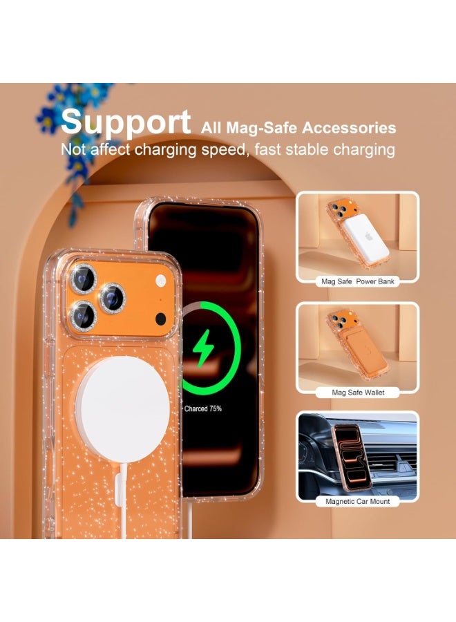 Magnetic for iPhone 17 Pro Max Case Compatible with MagSafe, Women Cute Glitter Sparkly Phone Case with Diamond Camera Lens Protectors, Military-Grade Drop Protection 6.9" (Clear) - Image 5