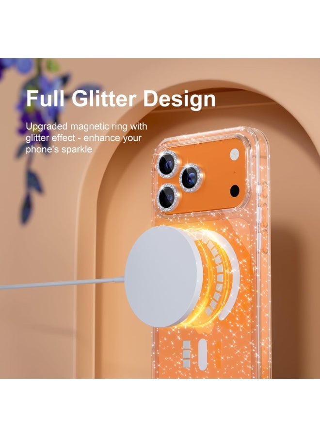 Magnetic for iPhone 17 Pro Max Case Compatible with MagSafe, Women Cute Glitter Sparkly Phone Case with Diamond Camera Lens Protectors, Military-Grade Drop Protection 6.9" (Clear) - Image 4