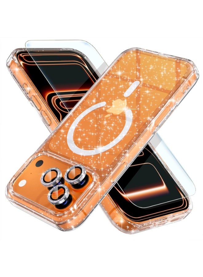 Magnetic for iPhone 17 Pro Max Case Compatible with MagSafe, Women Cute Glitter Sparkly Phone Case with Diamond Camera Lens Protectors, Military-Grade Drop Protection 6.9" (Clear) - Image 1