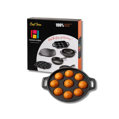 Human Hydro Pre-Seasoned Cast Iron 9 Pit Paniyaram Pan (23CM, 1.6KG) | Naturally Nonstick & Toxin-Free | Induction & Gas Compatible | Ideal for Appam, Paddu, Kuzhi Paniyaram & Snacks - Image 1