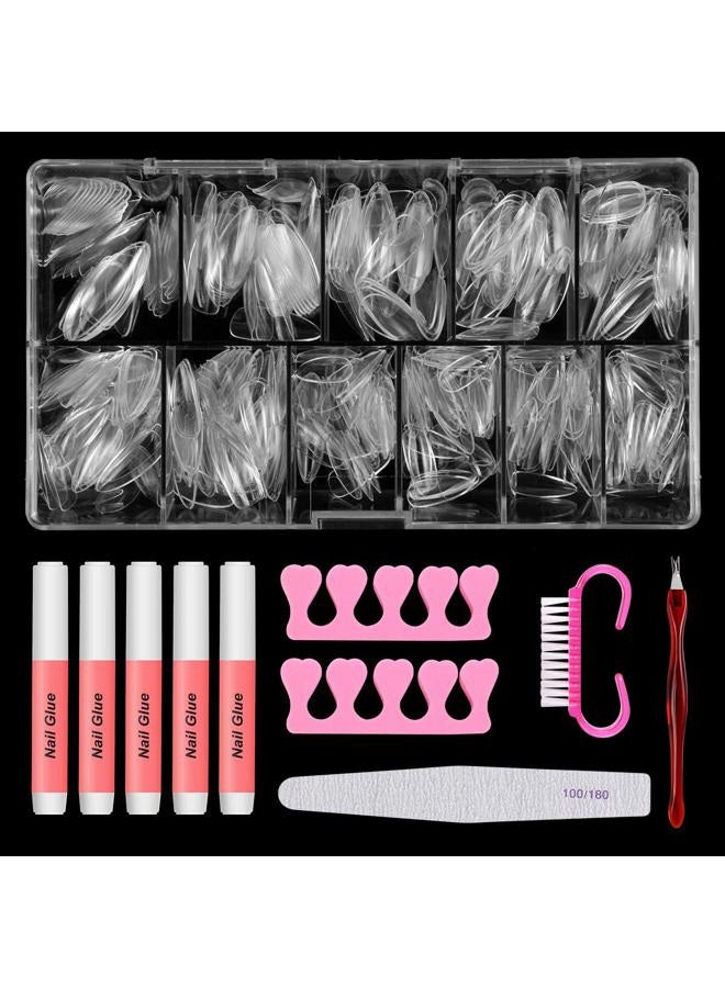 Coolook Nail Tips And Glue Acrylic Nails Set - Press On Nails Set 500PCS Short Stiletto Nail Tips Clear Full Cover False Nails Set 5PCS Nail Glues, 1PC Nail File, 1 Pc Cuticle Fork, Sponge Seperator With Case - Image 1