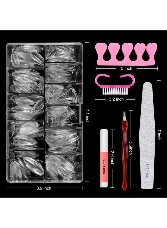 Coolook Nail Tips And Glue Acrylic Nails Set - Press On Nails Set 500PCS Short Stiletto Nail Tips Clear Full Cover False Nails Set 5PCS Nail Glues, 1PC Nail File, 1 Pc Cuticle Fork, Sponge Seperator With Case - Image 2