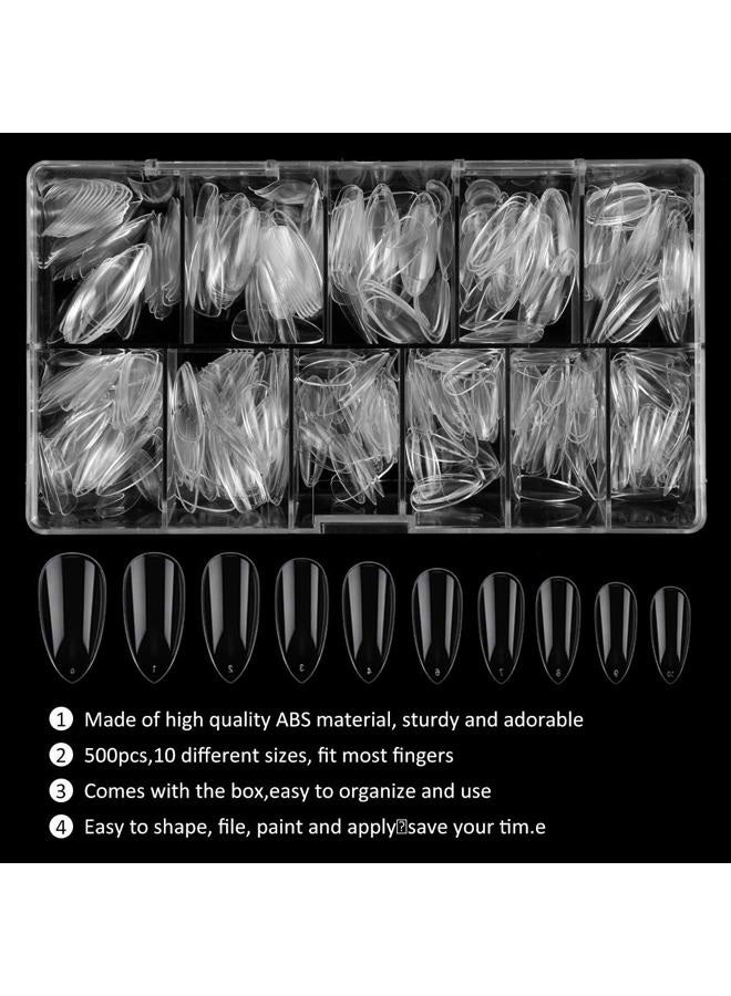 Coolook Nail Tips And Glue Acrylic Nails Set - Press On Nails Set 500PCS Short Stiletto Nail Tips Clear Full Cover False Nails Set 5PCS Nail Glues, 1PC Nail File, 1 Pc Cuticle Fork, Sponge Seperator With Case - Image 3