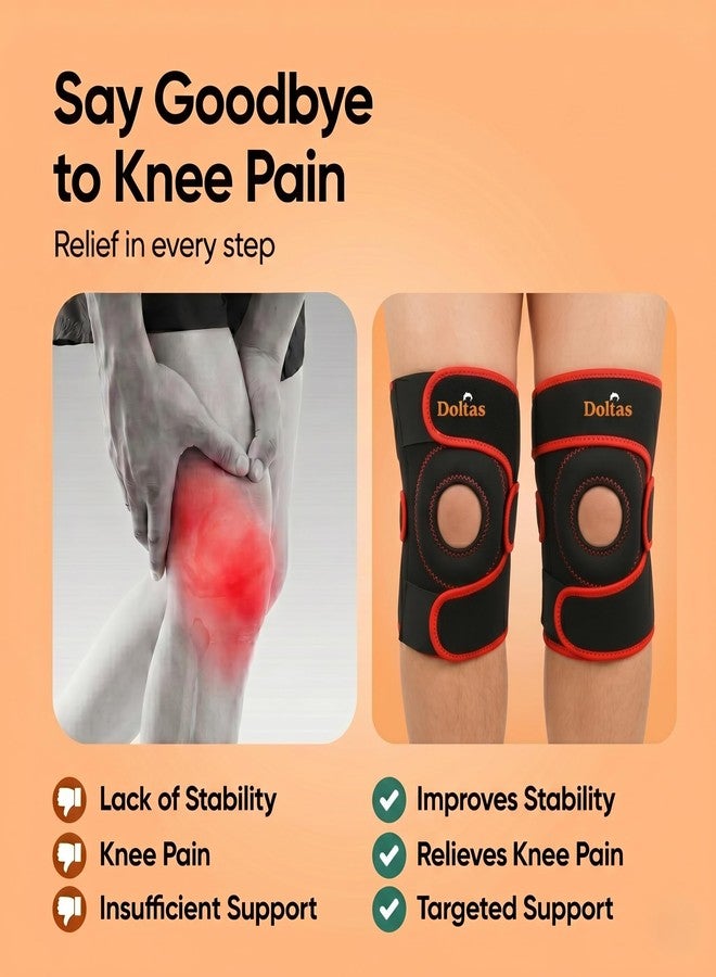 DOLTAS Knee Brace Pair Red - Open Pateela Knee Support for Gym, Running, Arthritis, Joint Pain & Injury Recovery Men & Women| Stabilizes Kneecap & Relieves Knee Pain (2 Pcs) - Image 3