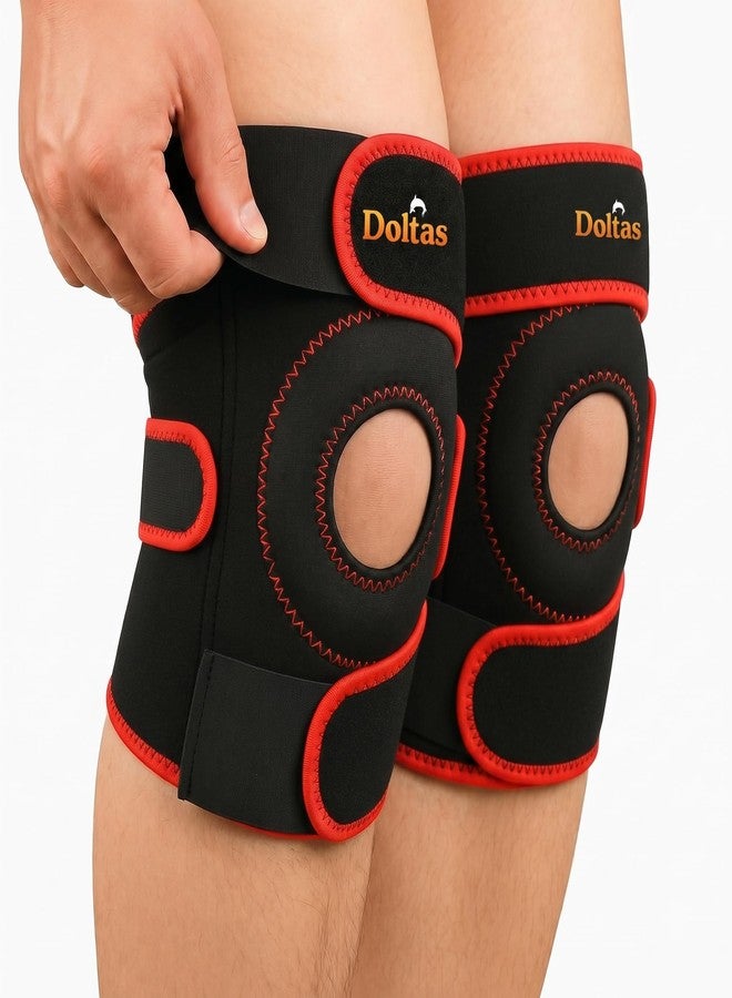 DOLTAS Knee Brace Pair Red - Open Pateela Knee Support for Gym, Running, Arthritis, Joint Pain & Injury Recovery Men & Women| Stabilizes Kneecap & Relieves Knee Pain (2 Pcs) - Image 1