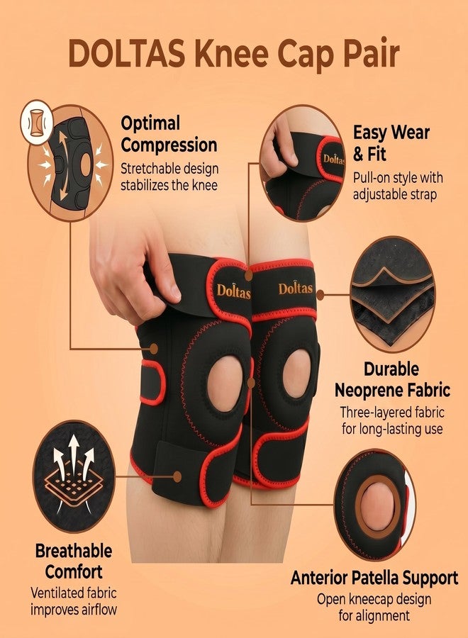 DOLTAS Knee Brace Pair Red - Open Pateela Knee Support for Gym, Running, Arthritis, Joint Pain & Injury Recovery Men & Women| Stabilizes Kneecap & Relieves Knee Pain (2 Pcs) - Image 2