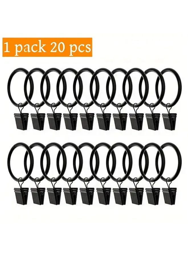 1 Pack 20 Pcs Black Rustproof Metal Curtain Rings With Clips 1 26 Inch Diameter - Image 2