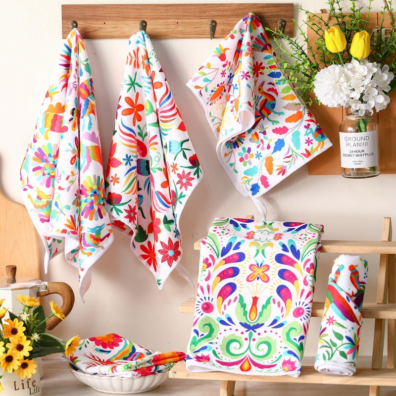 Breling Set of 6 Mexican Kitchen Towels Dia De Los Muertos Decorations Mexican Themed Dish Towel Bathroom Decorative Day of The Dead Hand Cloths Decor for Kitchen Bathroom Home Cooking, 14 x 21 Inch - Image 5