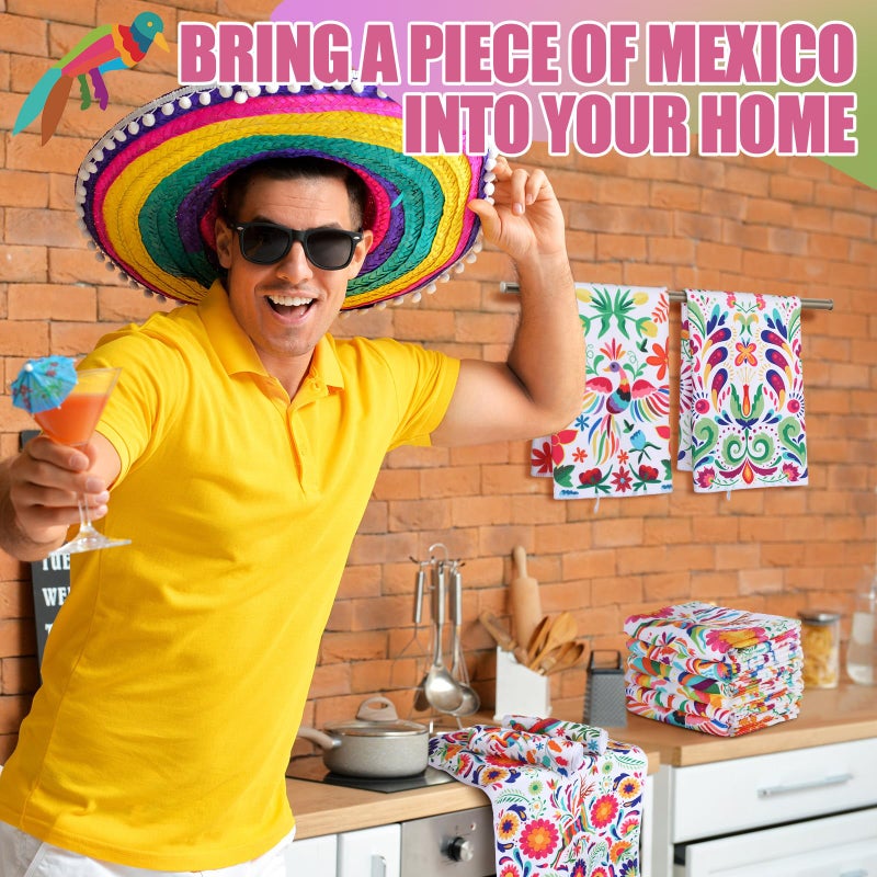 Breling Set of 6 Mexican Kitchen Towels Dia De Los Muertos Decorations Mexican Themed Dish Towel Bathroom Decorative Day of The Dead Hand Cloths Decor for Kitchen Bathroom Home Cooking, 14 x 21 Inch - Image 3