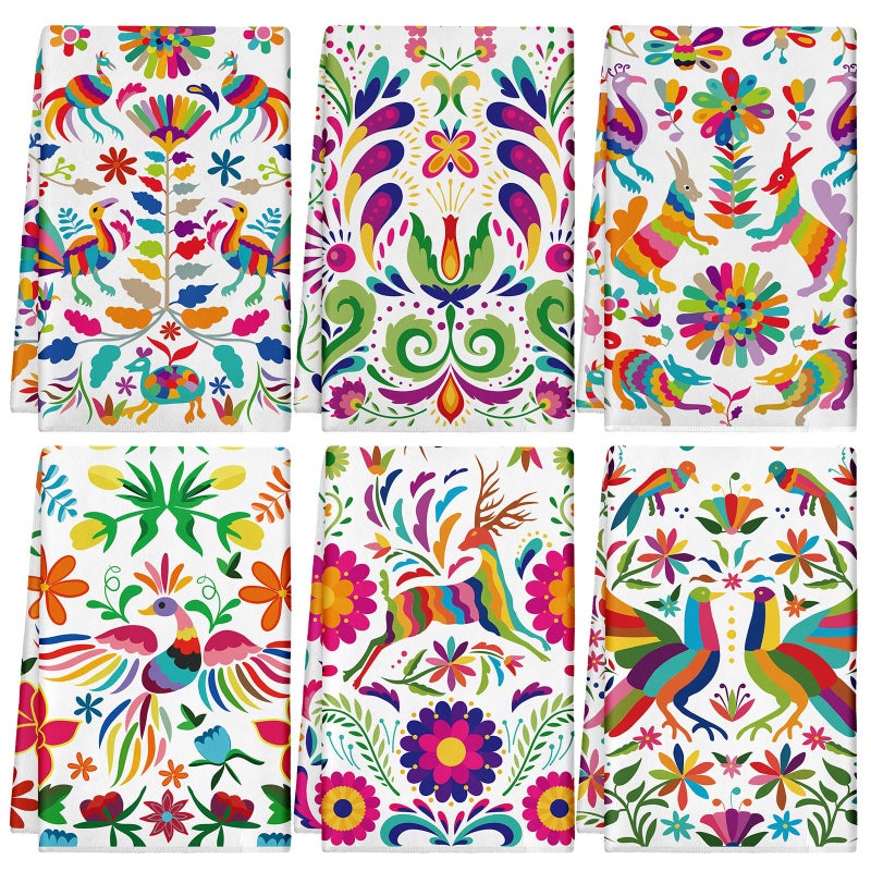 Breling Set of 6 Mexican Kitchen Towels Dia De Los Muertos Decorations Mexican Themed Dish Towel Bathroom Decorative Day of The Dead Hand Cloths Decor for Kitchen Bathroom Home Cooking, 14 x 21 Inch - Image 1
