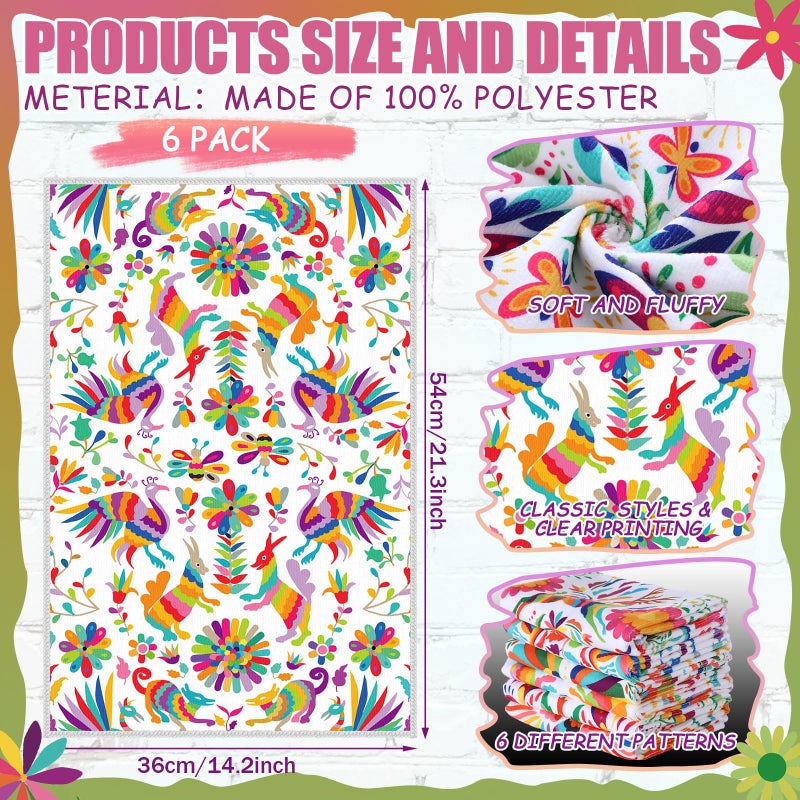 Breling Set of 6 Mexican Kitchen Towels Dia De Los Muertos Decorations Mexican Themed Dish Towel Bathroom Decorative Day of The Dead Hand Cloths Decor for Kitchen Bathroom Home Cooking, 14 x 21 Inch - Image 2