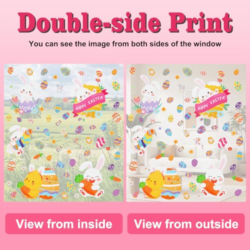 DealBeta Easter Window Clings,9 Sheets Easter Bunny Egg Tree Chick Window Cling Multicolor Decorations for Glass Spring Window Clings Decal - Image 3