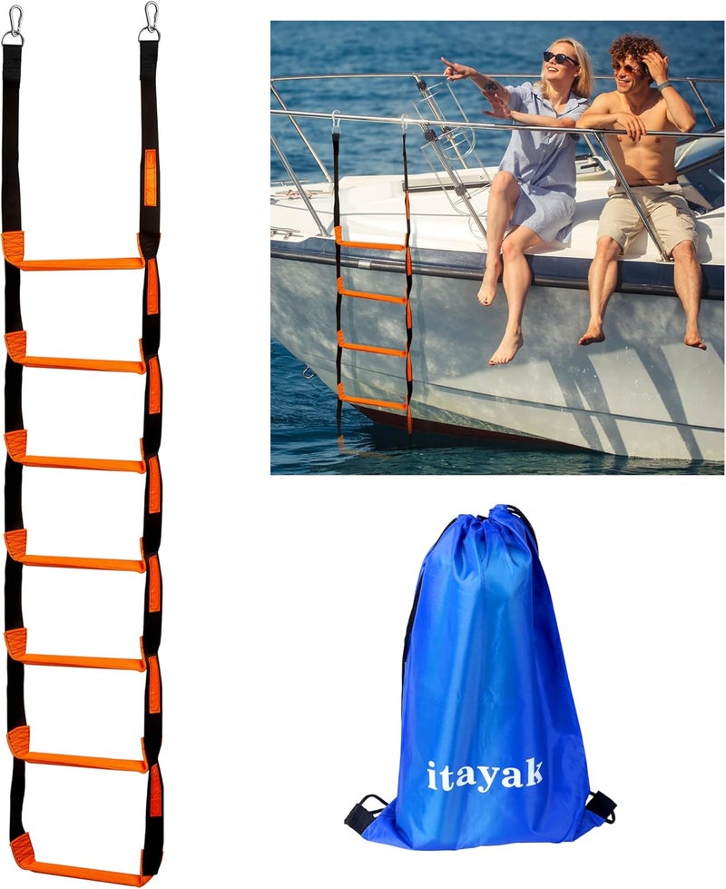 itayak Boat Rope Ladder, 7 Step Boat Ladder, Foldable Assist Boarding Outdoor Climbing Rope Ladder for Inflatable Boat, Pontoon Boat, Sailboat, Kayak, Motorboat, Canoeing - Image 1