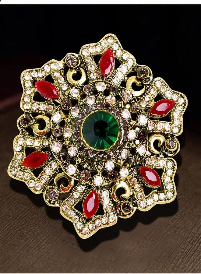 Dtja Vintage Rhinestone Snowflake Flower Brooch Pin for Women Girls Fashion Red Green Crystal Baroque Big Brooches Lapel Pins Dainty Boho Christmas Festival Holiday Father's Day Jewelry Gift - Image 5