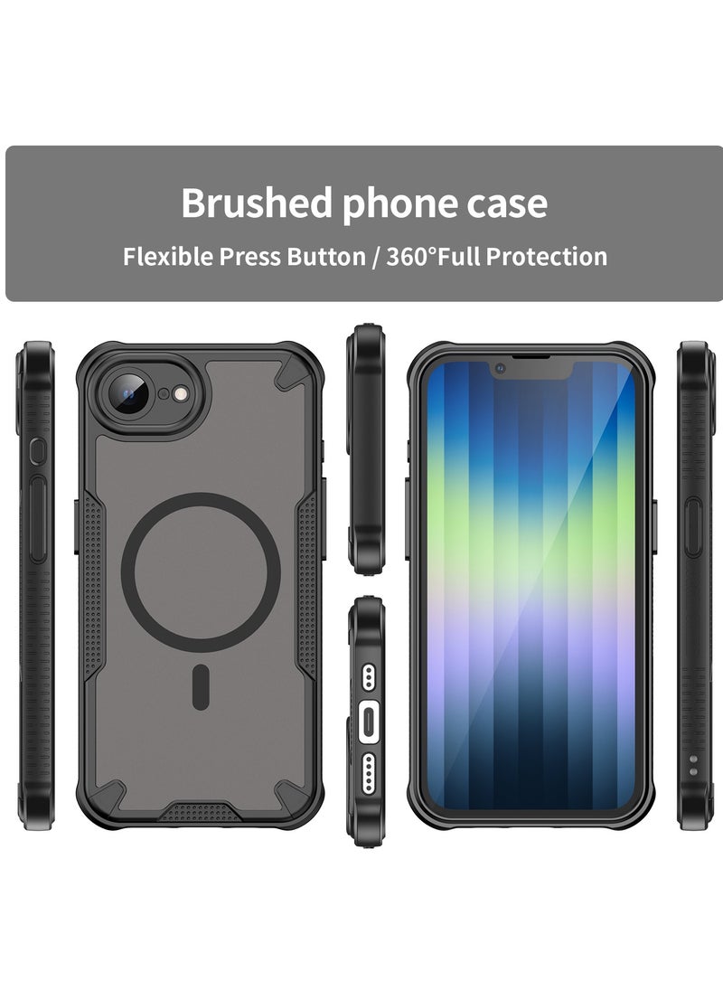 Magnetic Case Cover For iPhone 16e, Armor of Brushed Comfortable Oil Waterproof TPU+PC Soft Semi-translucentmatte Feel Cell Phone Protective Back Case for iPhone 16e, Blue