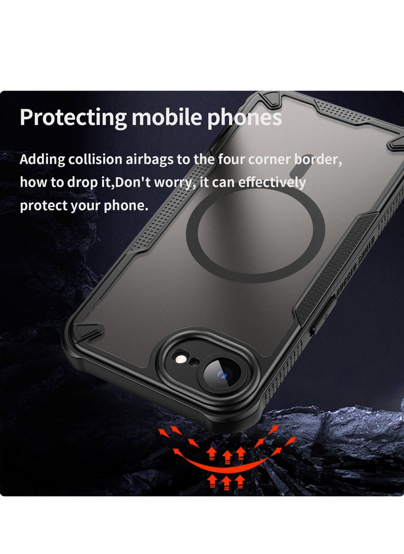 Magnetic Case Cover For iPhone 16e, Armor of Brushed Comfortable Oil Waterproof TPU+PC Soft Semi-translucentmatte Feel Cell Phone Protective Back Case for iPhone 16e, Blue